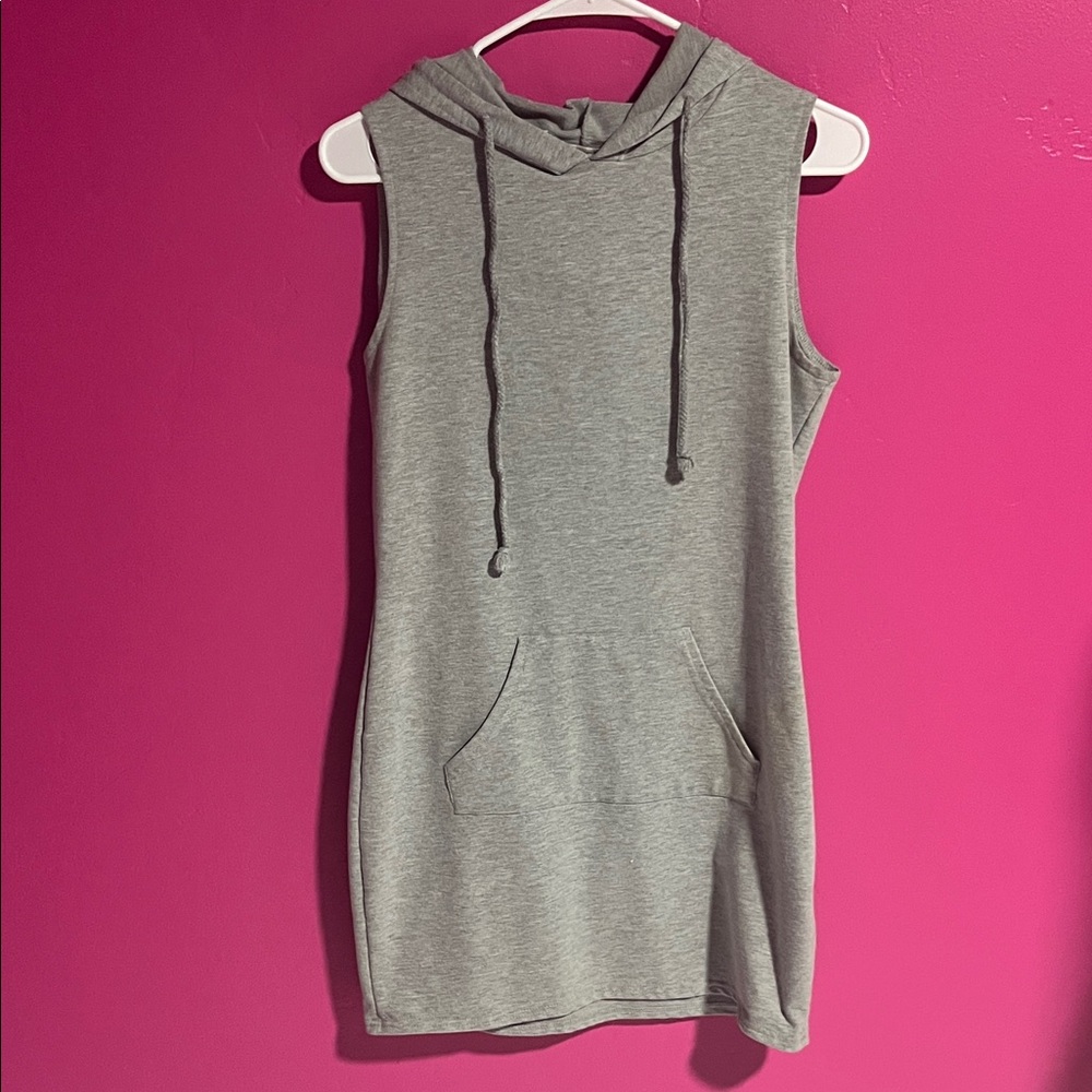 Gray Sleeveless Hoodie Midi Dress